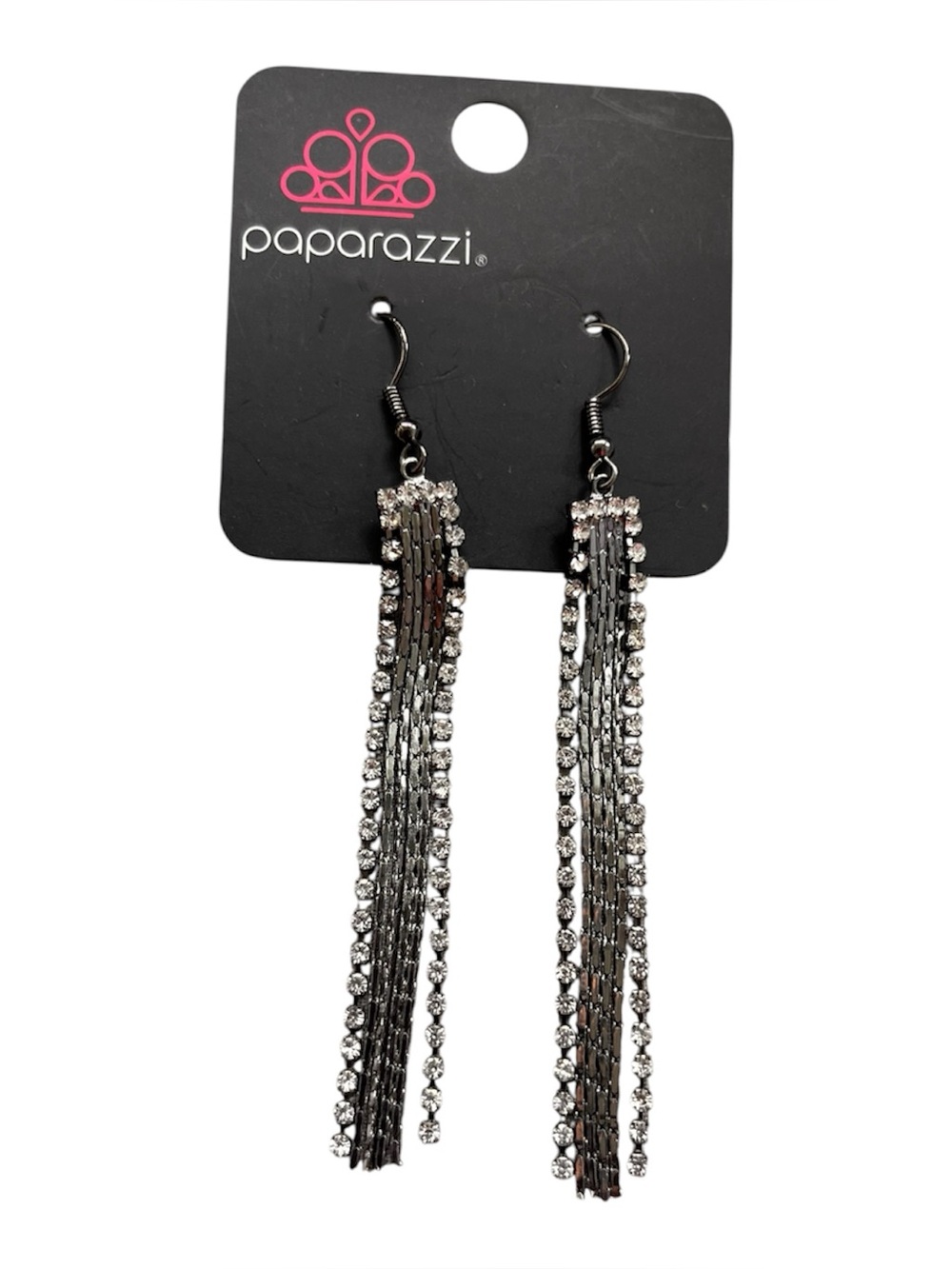 paparazzi Silver Crystal Fringe Drop Earrings